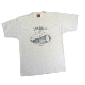 90s Power Red Label Vintage Lourdes Pyrenees Gray Crewneck Graphic T-Shirt XL